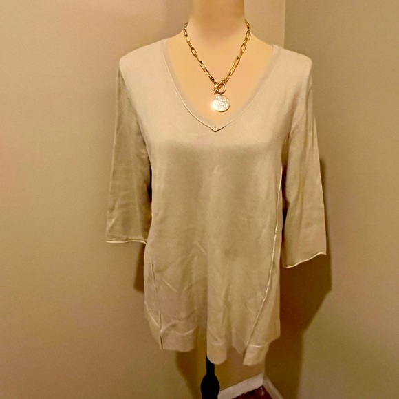 J Jill V-Neck Sweater 3/4 Sleeve in Cashew, size MP - Picture 1 of 10